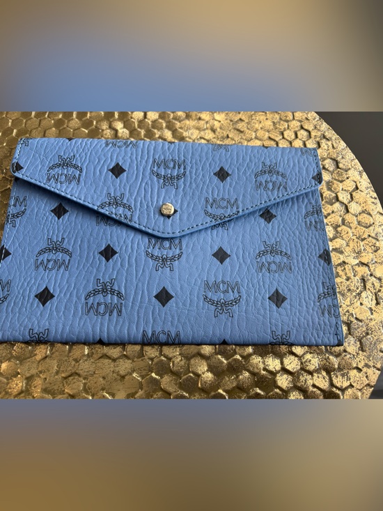 MCM Handbags - MCM Blue Logo Envelope Clutch/Wallet/Pouch GWP
